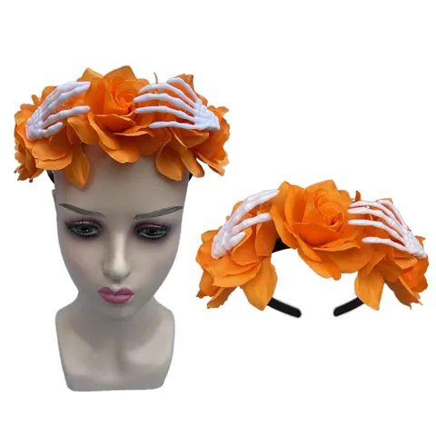 Gothic Halloween Rose Flower Ghost Claw Headband Horror Party Costume Headpiece Artificial Flower Skeleton Hand Hair Hoop