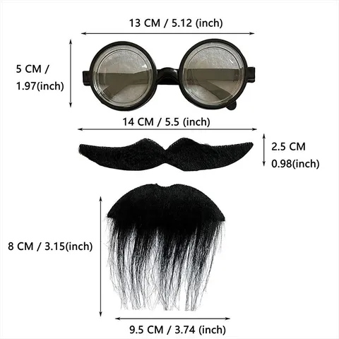 Divertenti Accessori per Costumi di Halloween Occhiali Tondi Neri Baffi Finti in Sintetico Barba per Festa Cosplay Mascherata