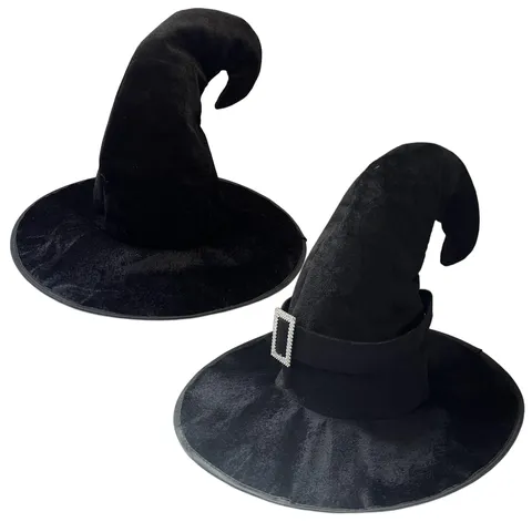 Chapeau de Sorcière d'Halloween Chapeau de Magicien en Velours Pointu Chapeau Courbé Accessoires de Costume Coiffe pour Cosplay Mascarade Décoration Noir