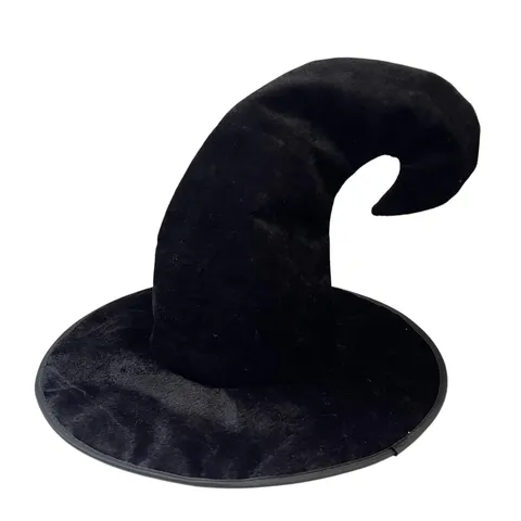 Chapeau de Sorcière d'Halloween Chapeau de Magicien en Velours Pointu Chapeau Courbé Accessoires de Costume Coiffe pour Cosplay Mascarade Décoration Noir