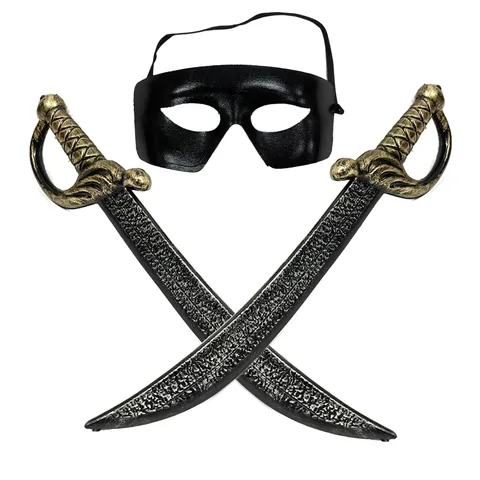Accesorios para Disfraces de Mascarada de Halloween Espada de Juguete de Plástico y Máscara Negra de Media Cara Set Retro Zorro Héroe Cosplay Fiesta