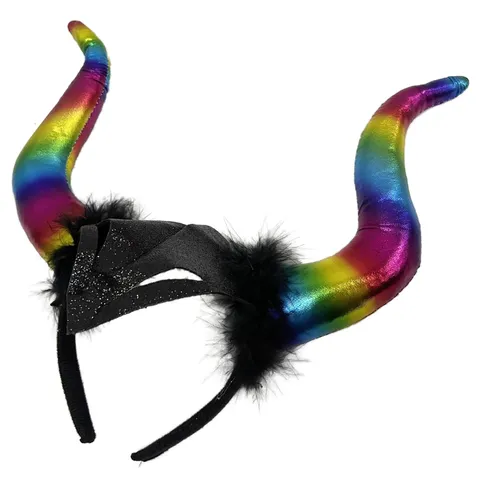 Colorful Devil Horn Headband And Metallic Tutu Skirt Set For Kids Halloween Party Costume Performance Decoration