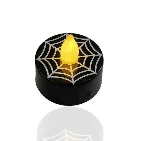 Halloween Plastic LED Tealight Candles Flame Ties Spider Web Pumpkin Face Mummy Cylinder Flashing Electronic Night Light Decor