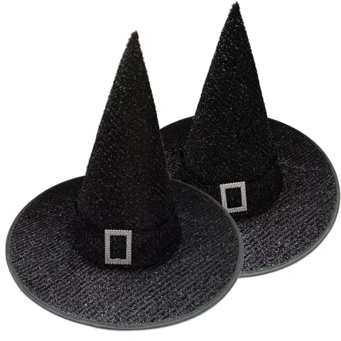 Chapeau de Sorcière d'Halloween Chapeau de Magicien Noir Accessoire de Costume Avec Boucle en Strass Paillettes Pointu Large Bord Casquette Décorative de Fête