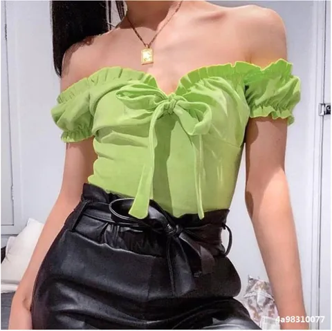 Women Off Shoulder Bodysuit Ruffle Detail Front Tie Short Sleeve Slim Fit Sexy Bodycon Solid Color Summer Jumpsuit Romper Top