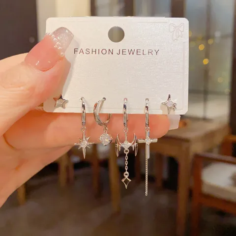 Set di Orecchini a Stella e Croce Personalizzati per Donna Rame con Strass Placcato Oro Argento Gioielli Regalo