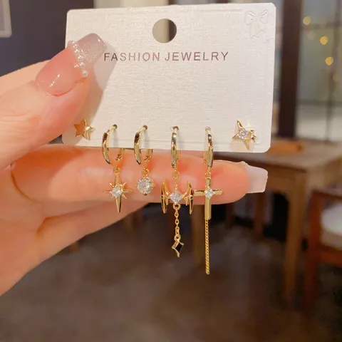 Set di Orecchini a Stella e Croce Personalizzati per Donna Rame con Strass Placcato Oro Argento Gioielli Regalo