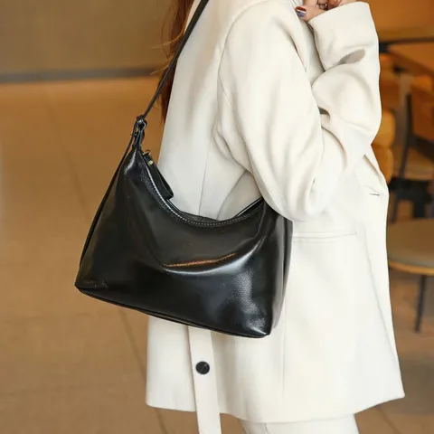 Borsa Underarm in Pelle di Bovino da Donna Urbano Minimalista Tinta Unita Borsa a Tracolla Grande Capacità