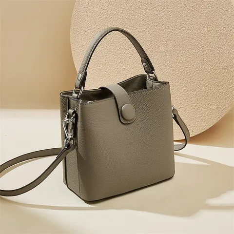 Borsa a Secchiello in Vera Pelle per Donna Pelle di Vacchetta Borsa a Tracolla Borsa a Mano Casual Moda Commute Quotidiano