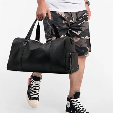 Mens Business Travel Duffel Bag Large Capacity Synthetic Leather Commuter Handbag Casual Shoulder Crossbody Bag