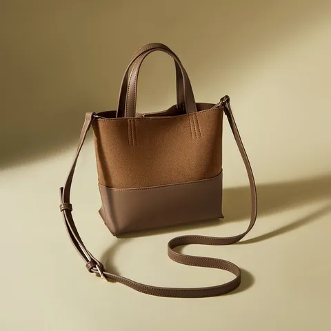 Borsa Secchiello in Pelle PU da Donna Retro Casual Cuciture Borsa a Tracolla Borsa a Mano Moda