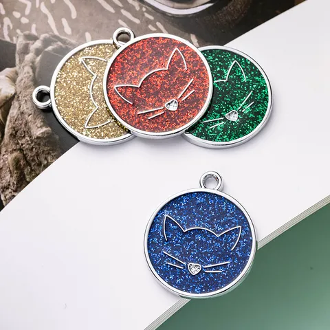 Placa de Identificación de Metal para Gatos Epoxi con Brillo Redonda Etiqueta de Nombre Colgante Antipérdida para Perros Gatos Artículos