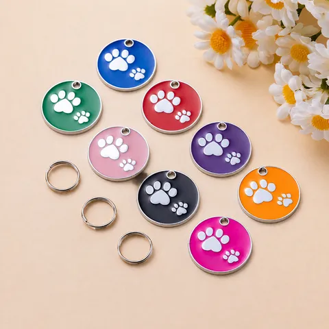 Zinc Alloy Pet ID Tag Round Baking Paint Dog Tag Anti-Lost Nameplate Casual Style Pet Accessories For Dogs And Cats