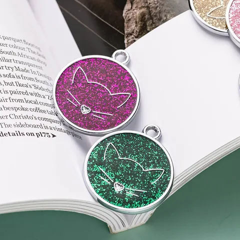 Placa de Identificación de Metal para Gatos Epoxi con Brillo Redonda Etiqueta de Nombre Colgante Antipérdida para Perros Gatos Artículos
