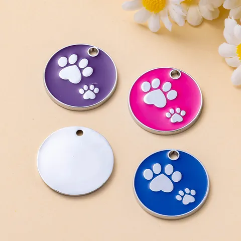 Placa de Identificación para Mascota de Aleación de Zinc Redonda Pintura al Horno Placa para Perro Antipérdida Accesorios Estilo Casual