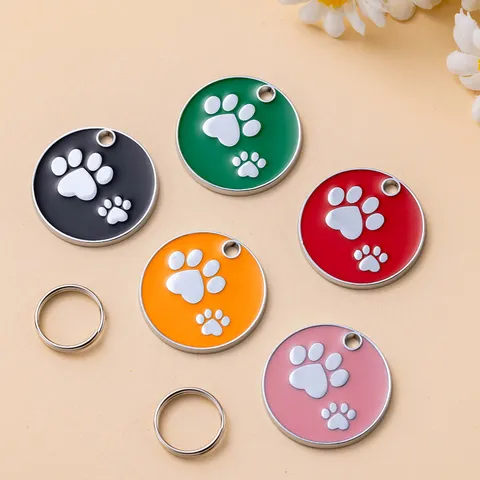 Placa de Identificación para Mascota de Aleación de Zinc Redonda Pintura al Horno Placa para Perro Antipérdida Accesorios Estilo Casual