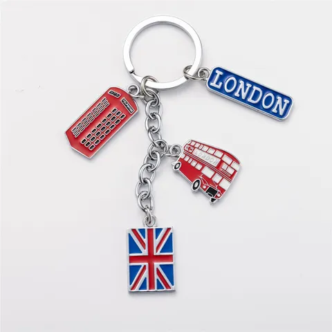 Llavero Souvenir de Londres de Aleación de Zinc Lindo Autobús de Dos Pisos Teléfono Bolsa Mochila Colgante Llavero de Metal