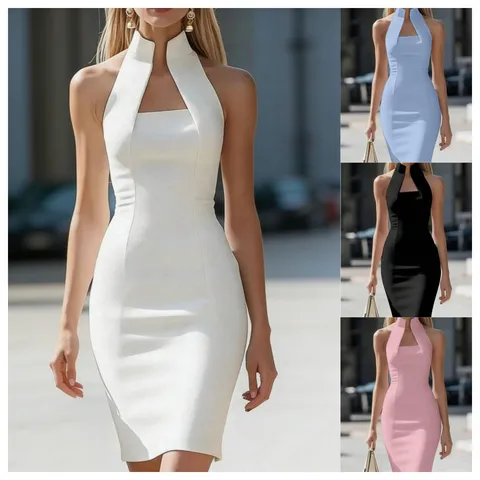 Κομψό Γυναικείο Midi Φόρεμα Bodycon Χωρίς Μανίκια με Ψηλό Λαιμό Μονόχρωμο Slim Fit για Πάρτι