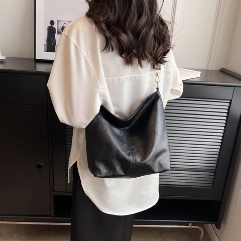 Borsa Tote Casual da Donna di Moda Grande Capacità Borsa a Tracolla in Pelle PU Vintage Hobo Sotto Ascella