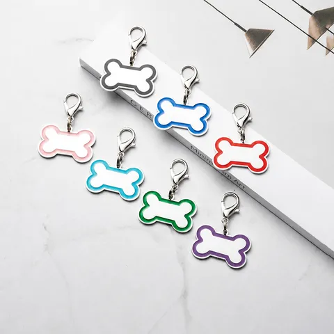 Stainless Steel Bone Shape Pet ID Tag Anti Loss Cat Puppy Identification Tag Painted Edge Collar Pendant