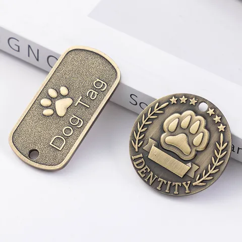 Placa de Identificación para Perro de Aleación de Zinc Bronce Retro Forma de Hueso Huella Colgante de Collar Accesorios para Mascotas Perros Gatos