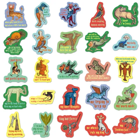 Waterproof PVC Stickers Medieval Manuscript Style Funny Meme Decals For Laptop Skateboard Luggage Water Bottle