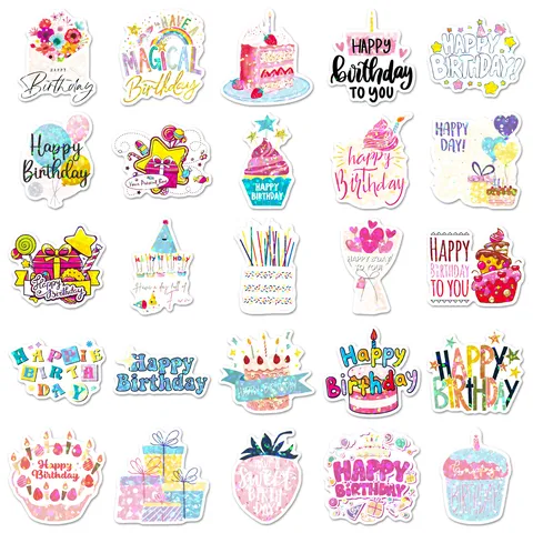 Autocollants Laser Joyeux Anniversaire Autocollants En Vinyle Imperméables Pour Bouteille D'Eau Scrapbook Pack De Stickers Décoratifs De Dessin Animé