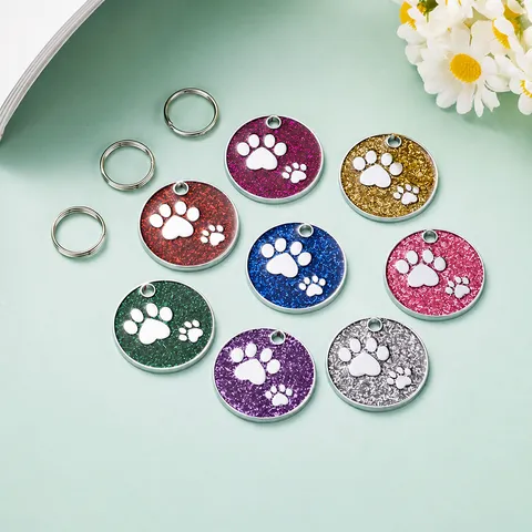 Zinc Alloy Glitter Pet ID Tag Round Anti-Lost Cat Dog Pendant Puppy Collar Charm Pet Identification Supplies