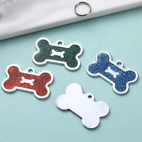 Anti-Lost Pet ID Tag Glitter Bone Metal Dog Tag Cute Puppy Name Plate Collar Pendant Pet Accessories