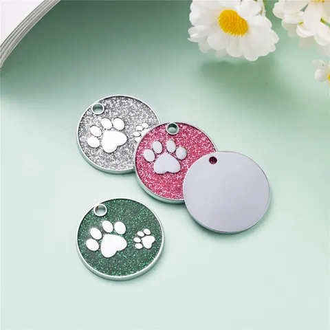 Placa de Identificación para Mascotas de Aleación de Zinc con Brillo Redonda Antipérdida Colgante de Gato y Perro Collar de Cachorro Suministros
