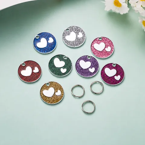 Zinc Alloy Heart Glitter Pet ID Tag Anti-Lost Cat Dog Name Tag Metal Relief Pet Pendant Fashion Collar Accessories