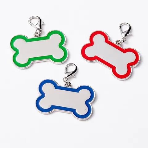 Zinc Alloy Pet ID Tag Cute Bone Shape Metal Dog Tag Puppy Identification Pendant Colorful Border Pet Necklace