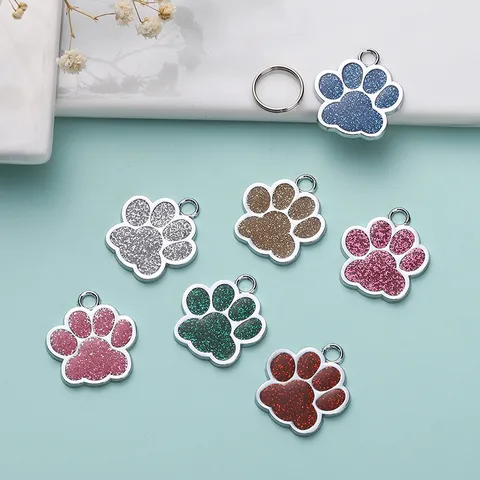 Placa de Identificación para Mascotas de Aleación de Zinc Brillo Huella de Pata Colgante Collar Perro Gato Accesorios