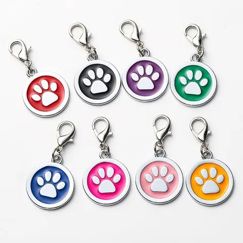 Placa de Identificación Redonda de Aleación de Zinc para Mascota Colgante Antipérdida con Diseño de Huella de Pata Epoxi Accesorio Lindo para Perros y Gatos
