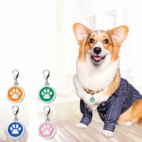 Runde Zinklegierung Haustier ID Marke Anti-Verlust Halsband Anhänger Mit Epoxidharz Pfotenabdruck Design Süßes Haustier Zubehör Für Hunde Und Katzen