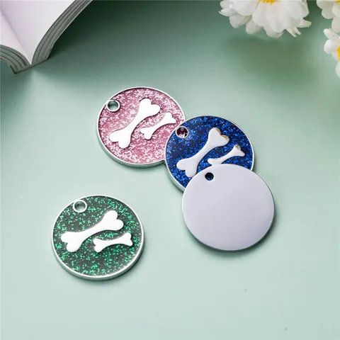 Zinklegering Ronde Glitters Botpatroon Hondenpenning Anti-Verlies Meerkleurige Huisdier Halsband Ketting Hanger Voor Katten Honden