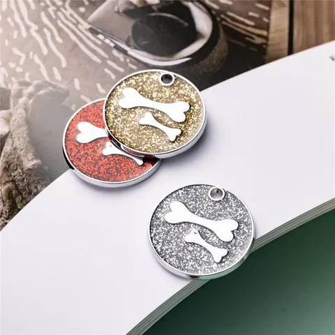 Zinklegering Ronde Glitters Botpatroon Hondenpenning Anti-Verlies Meerkleurige Huisdier Halsband Ketting Hanger Voor Katten Honden