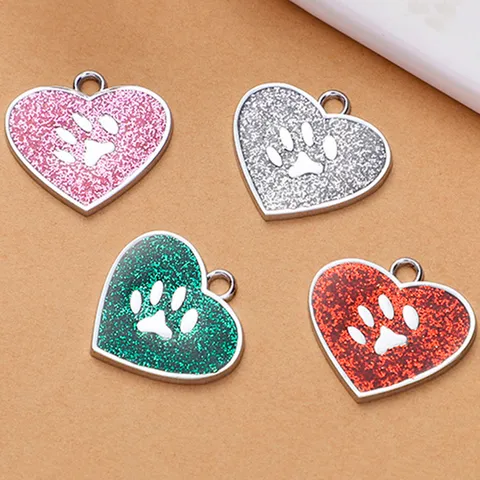 Placa para Perro en Forma de Corazón Purpurina Metal Placa de Identificación para Mascotas Antipérdida Colgante de Collar de Cachorro Colgante de Gato Accesorios para Mascotas