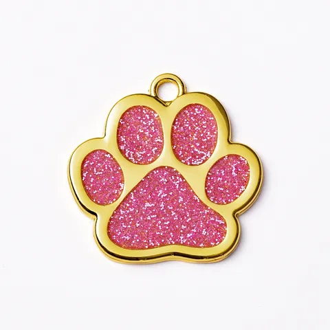 Placa de Identificación para Mascotas de Aleación de Zinc Huella Linda Brillo Etiqueta de Perro Colgante Antipérdida para Gatos y Perros