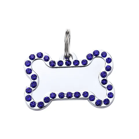 Placa de Identificación para Mascotas de Hueso con Strass Colgante de Collar de Perro de Metal Antipérdida Accesorios de Identificación de Cachorro
