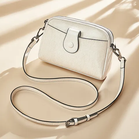 Borsa a Tracolla in Vera Pelle da Donna Urbana Minimalista Borsa a Spalla Tinta Unita Zip Lavoro Borsetta
