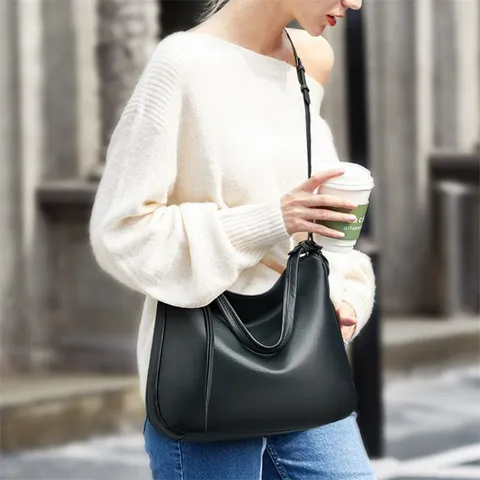Donna Borsa Tote in Vera Pelle Grande Capacidad Commuter Hobo Borsa a Tracolla Pelle Bovina Borsetta