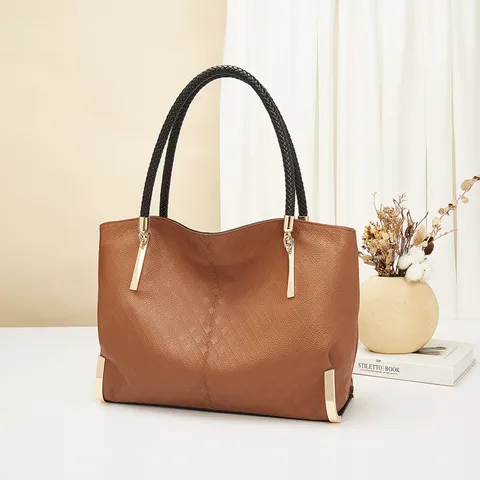 Grande Capacità Donne Pelle Borsa Tote Vintage Trame Tessute Borsetta Casual Commuter Borsa a Tracolla