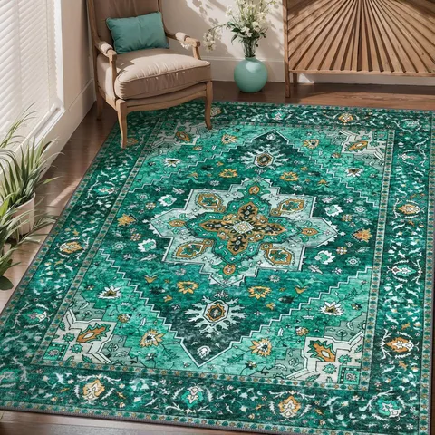 Bohemian Vintage Floral Area Rug Washable Non Slip Carpet For Living Room Bedroom Sofa Table Floor Mat
