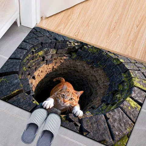 3D Visual Cat Door Mat Non Slip Crystal Velvet Floor Mat Retro Entrance Rug