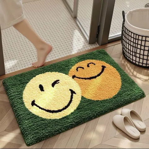 Visage Souriant de Cartoon Salon Salle de Bain Absorbant Antidérapant Tapis de Porte Imitation Cachemire Mignon Tapis de Sol Décoration