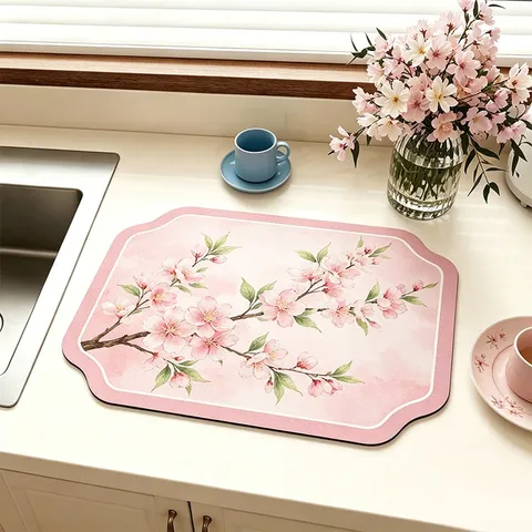 Tappetino di Scolo per Piano Cottura da Cucina in Terra Diatomacea in Stile Cinese Tappetino per Asciugare le Stoviglie Assorbente Motivo Floreale