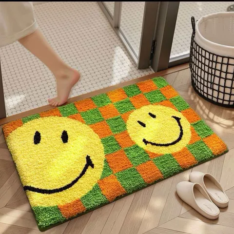 Visage Souriant de Cartoon Salon Salle de Bain Absorbant Antidérapant Tapis de Porte Imitation Cachemire Mignon Tapis de Sol Décoration