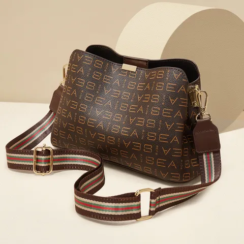 Borsa a Secchiello in Pelle Sintetica da Donna Vintage Commuting Tracolla Moda Stampato Borsa a Mano Casual Borsa a Spalla
