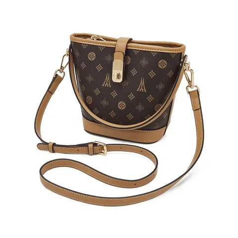 Borsa a Secchiello Stampata Vintage da Donna in Pelle PU di Lusso Borsa a Tracolla Piccola Borsa a Mano